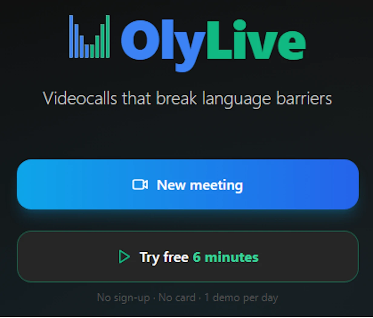 OlyLive home screen with the New meeting button